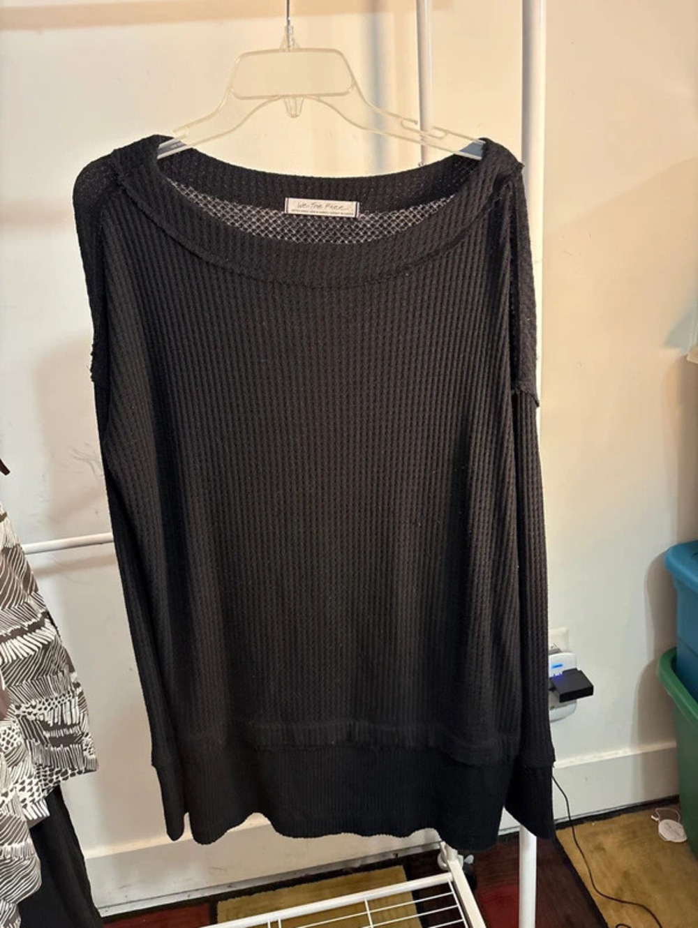 We the Free people Black waffleknit oversized reglan sleeves XS NWOT new